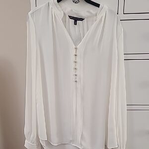White House Black Market Ivory Blouse With Gold Button Details